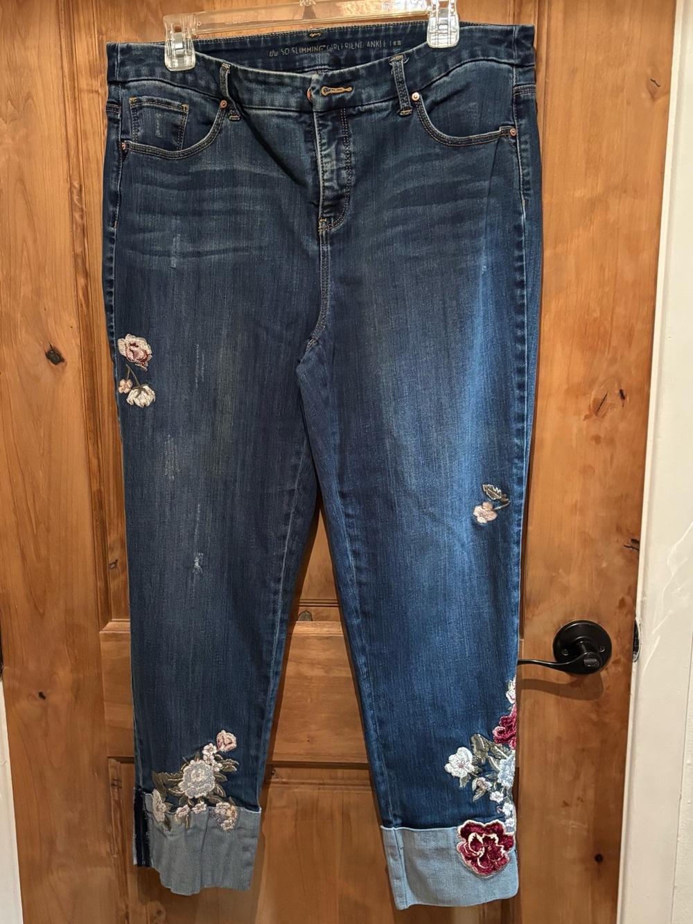Chico's Dark Blue Embroidered Ankle Jeans